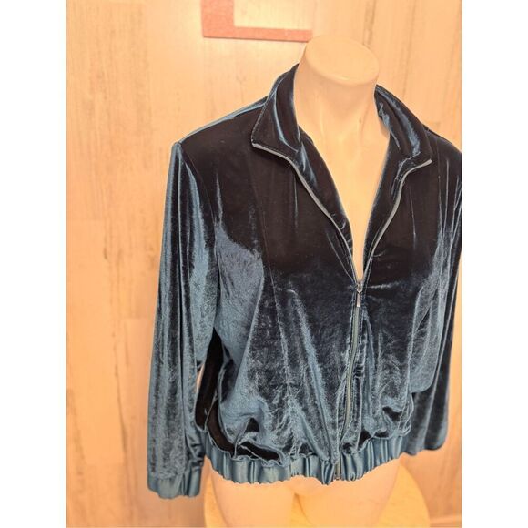 Coldwater Creek Green Velour Long Sleeve Zip-Up Sweater Jacket Women's Size PL - Picture 4 of 7